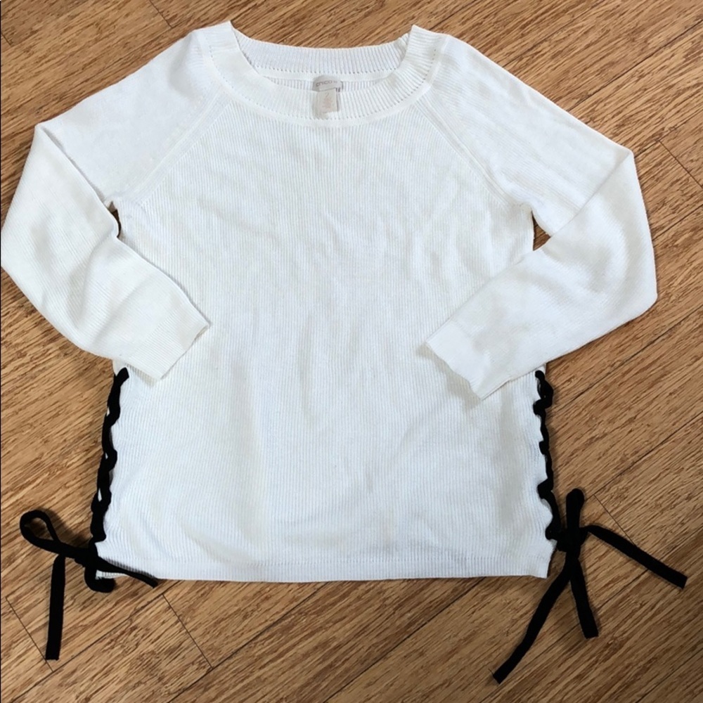 Chico’s 2 Cream colored sweater has ties on side